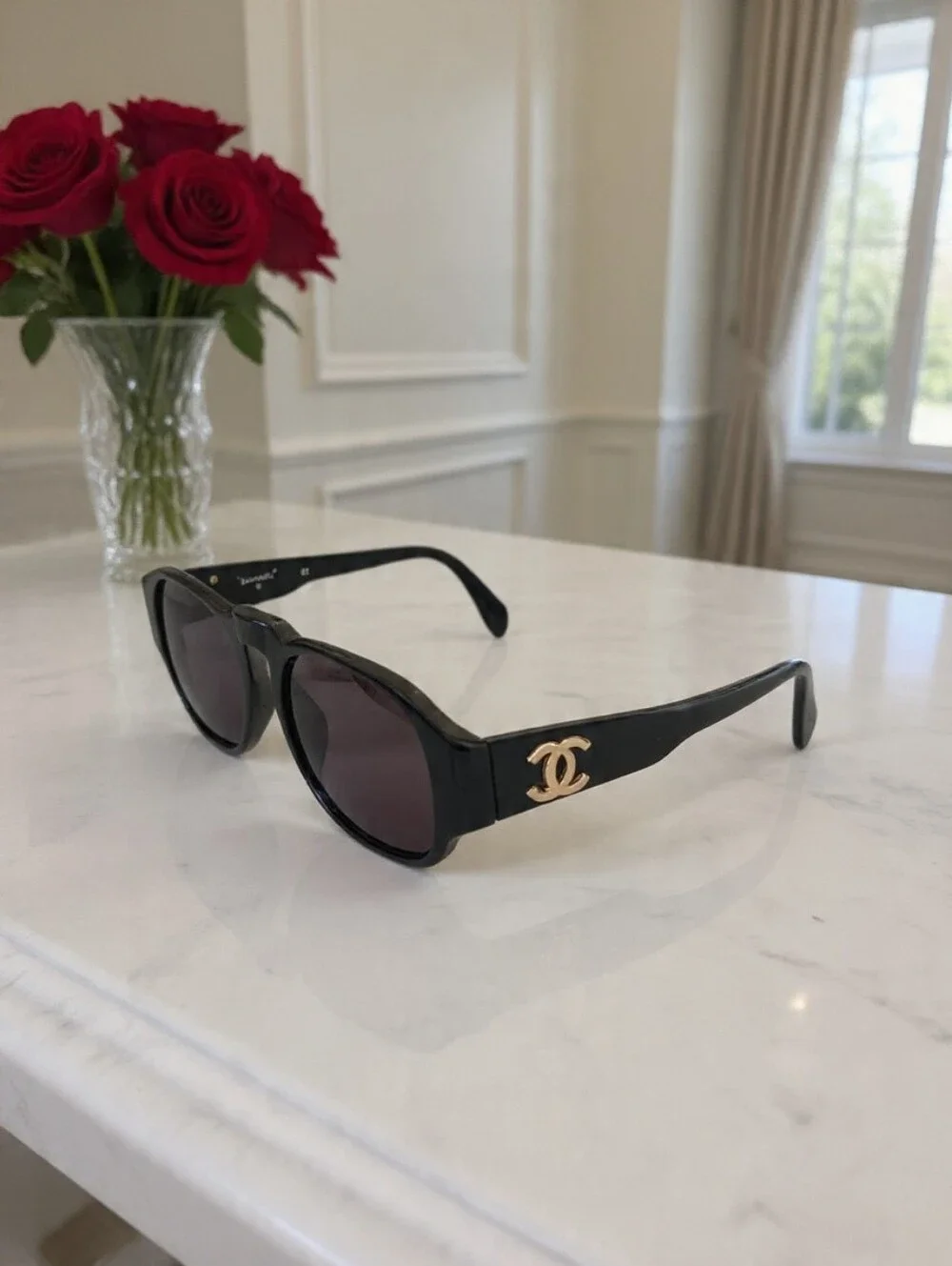 Chanel Vintage SS1991 Black Gold CC Sunglasses 01452